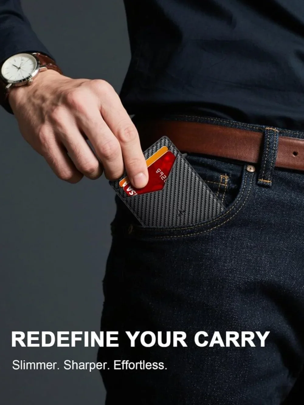 Slim Minimalist Wallet for Men, RFID Blocking, Money Clip & ID Window, Front